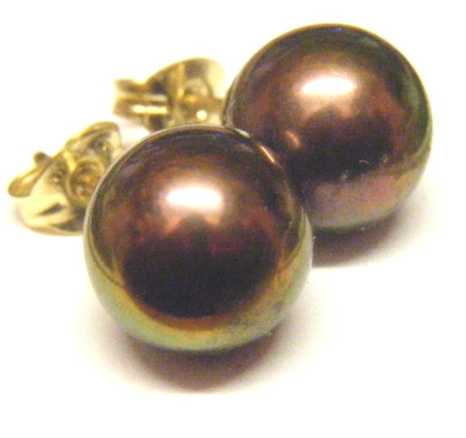 Copper Black 8.5mm Pearl Stud Earrings